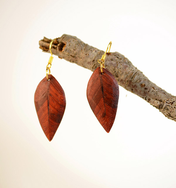 Small Gum Leaf Earrings Suar wood Mahogany Red/Brown Earrings